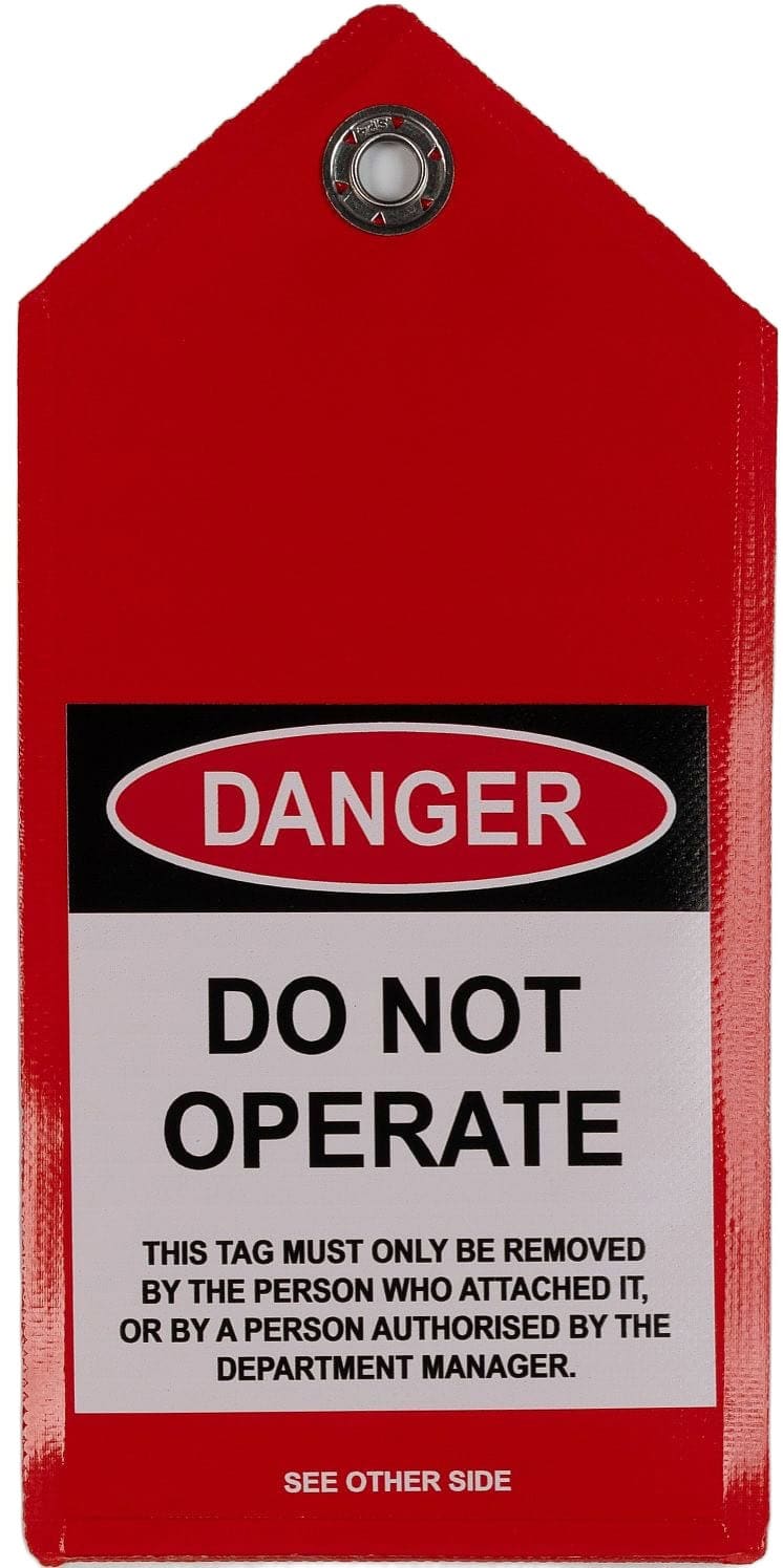 Savitrek Circlock red Danger Personal Lockout Tag Pouch with reinforced metal eyelet and bold Danger Do Not Operate warning for personal lockout tagout and isolation procedures in mining, electrical, industrial and maintenance worksites.